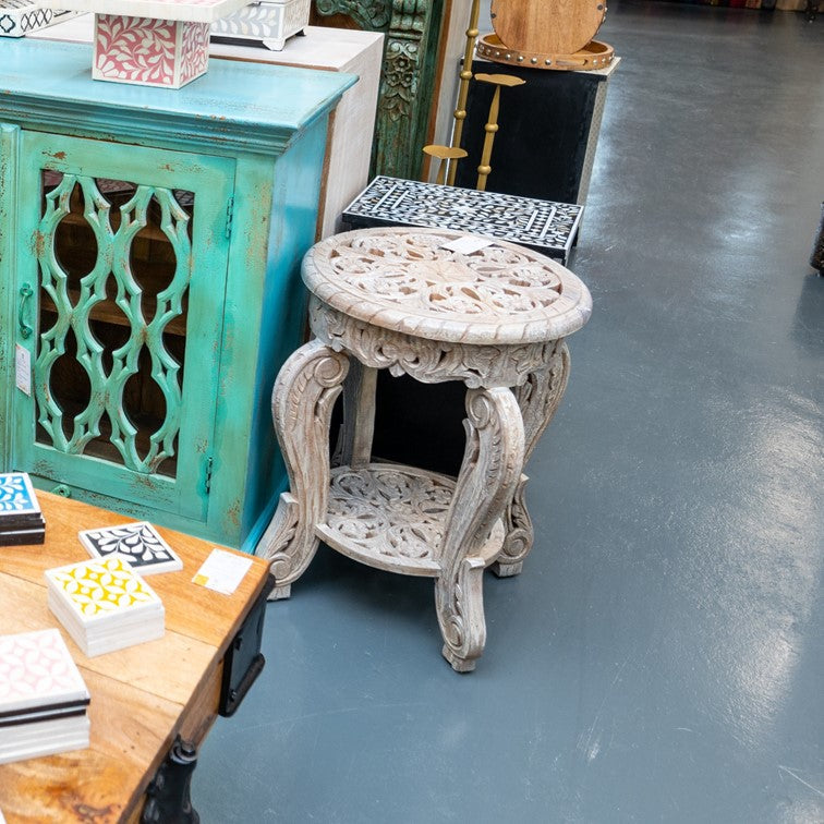Riva Wooden Hand Carved Stool