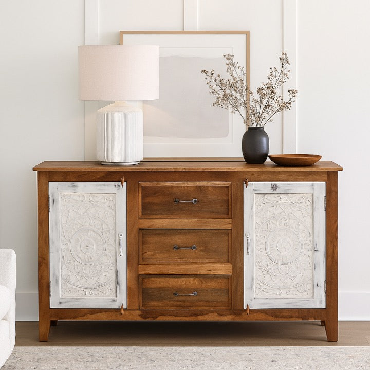 Rose Hand Carved Wooden Sideboard