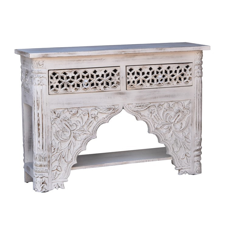 Penny Hand Carved Wooden Console Table