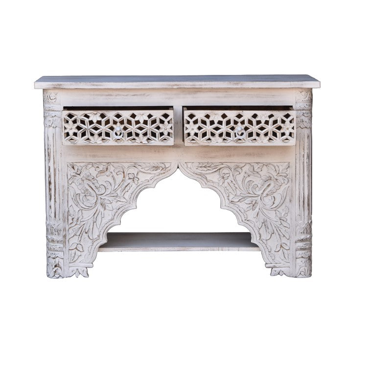 Penny Hand Carved Wooden Console Table