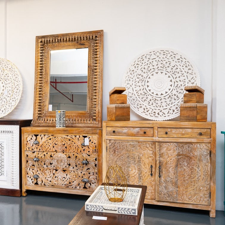 Ewen Carved Wooden Chest