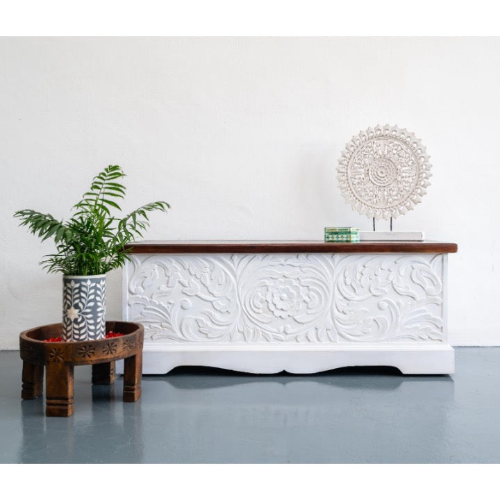 Tasia Carved Wooden Storage Trunk