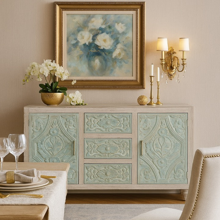 Emma Hand Carved Wooden Side Board