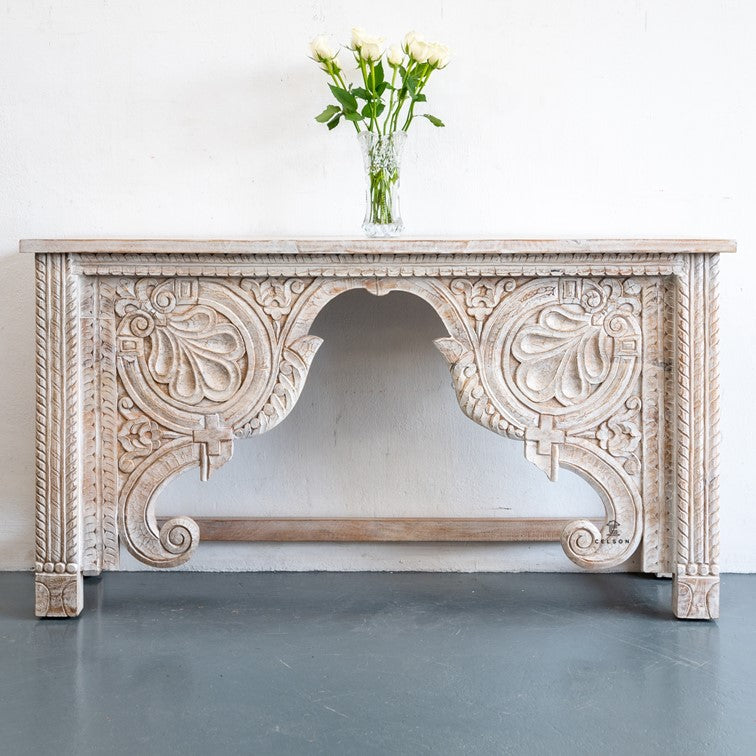 Heidi Hand Carved Wooden Console Table