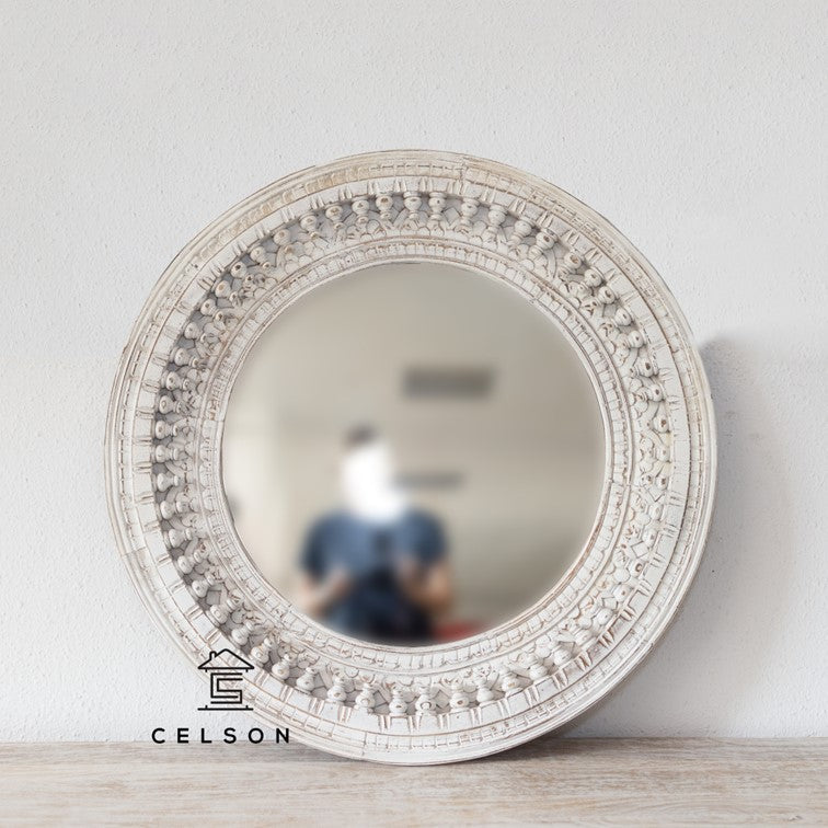Becca Carved Spindle Round Mirror