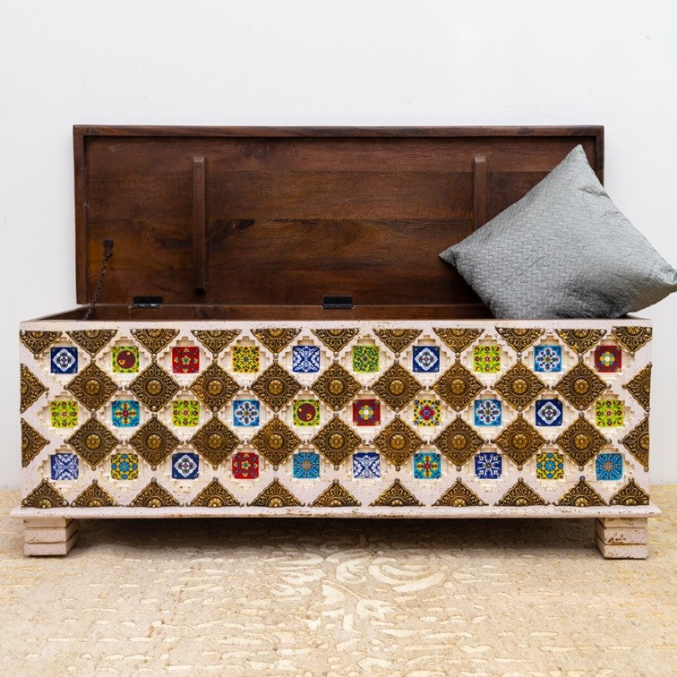 Cameron Carved Wooden Storage Trunk