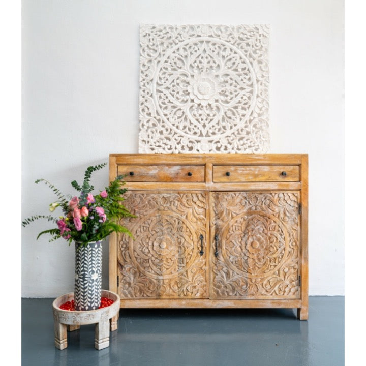 Ewen Carved Wooden Chest