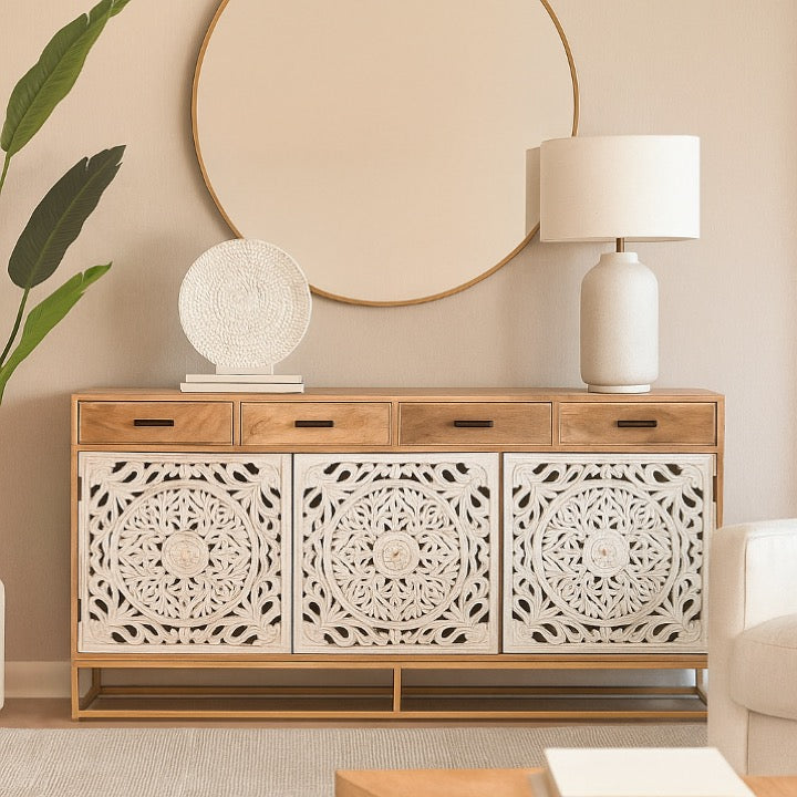 Calvin Hand Carved Wooden Sideboard