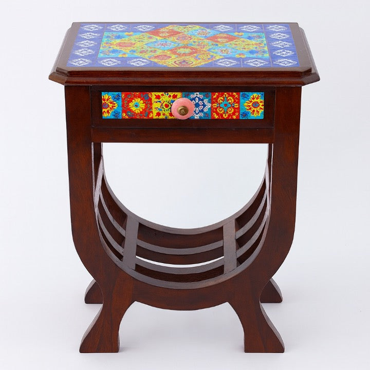 Alvin Hand Carved Tile Stool