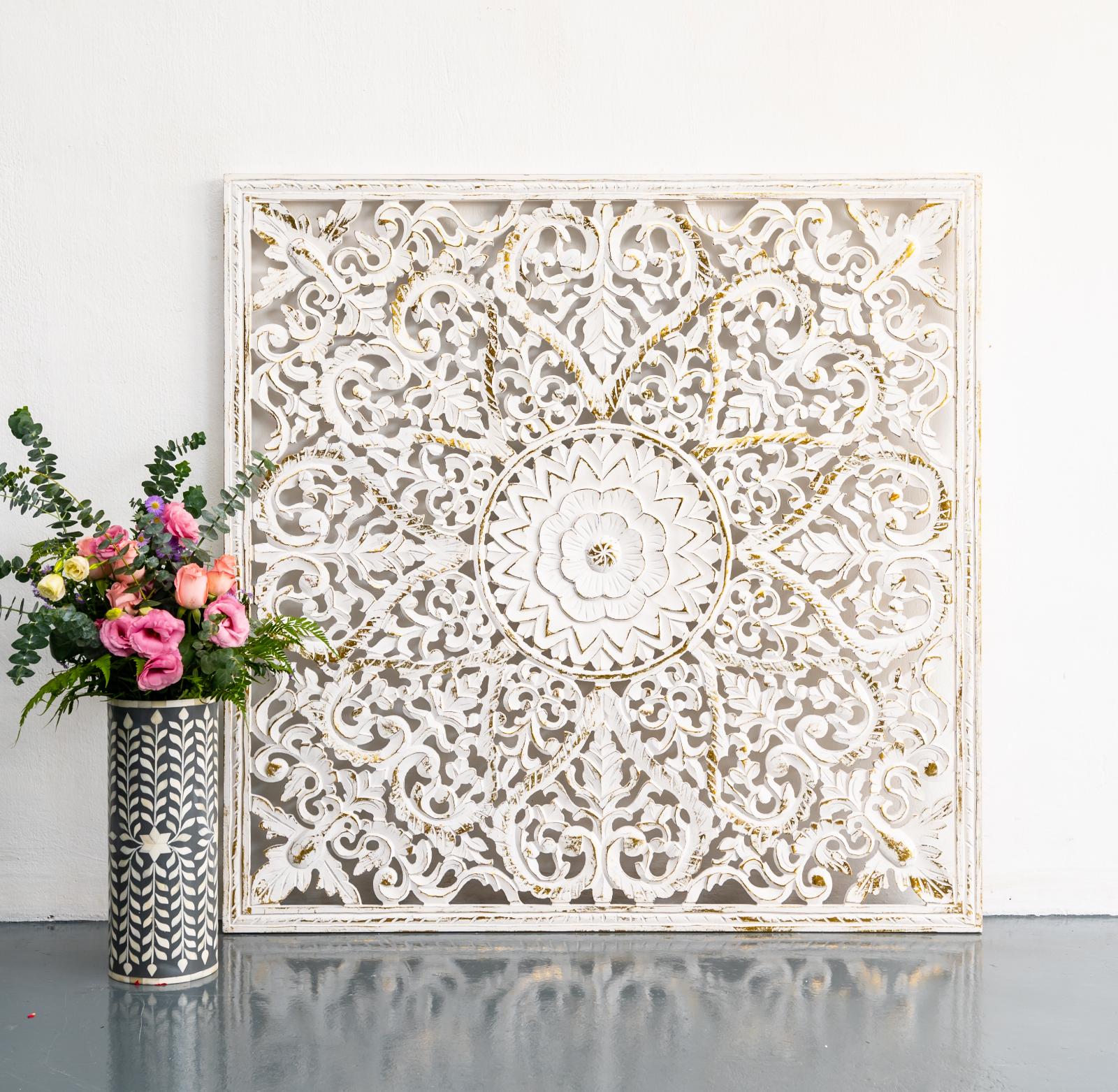 Fink Carved Wall Panel White Gold