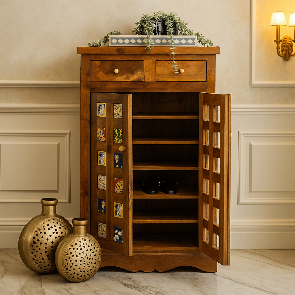 Smith Hand Carved Tile Shoe Cabinet