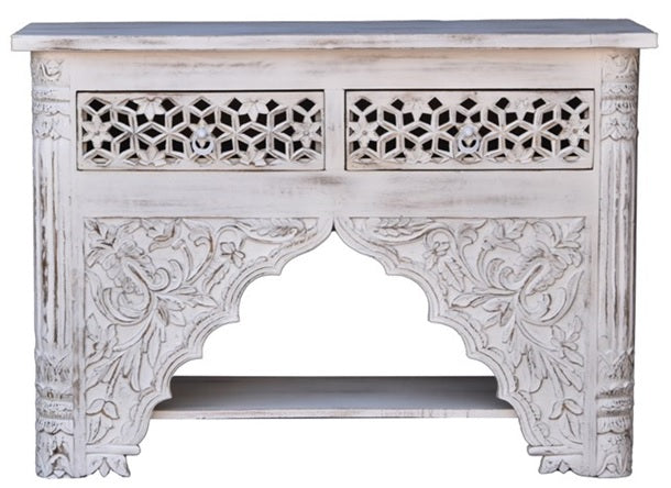 Penny Hand Carved Wooden Console Table