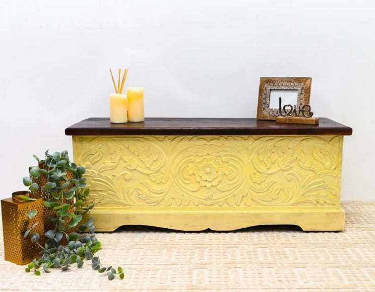 AnselIn Carved Wooden Storage Trunk
