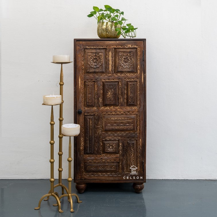 Lena Hand Carved Wooden Shoe Cabinet