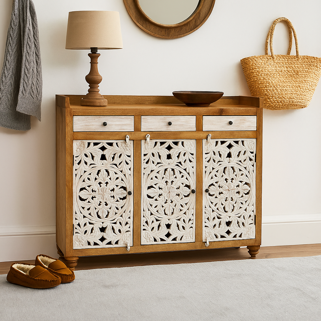 Lucia Carved Wooden Shoe Cabinet