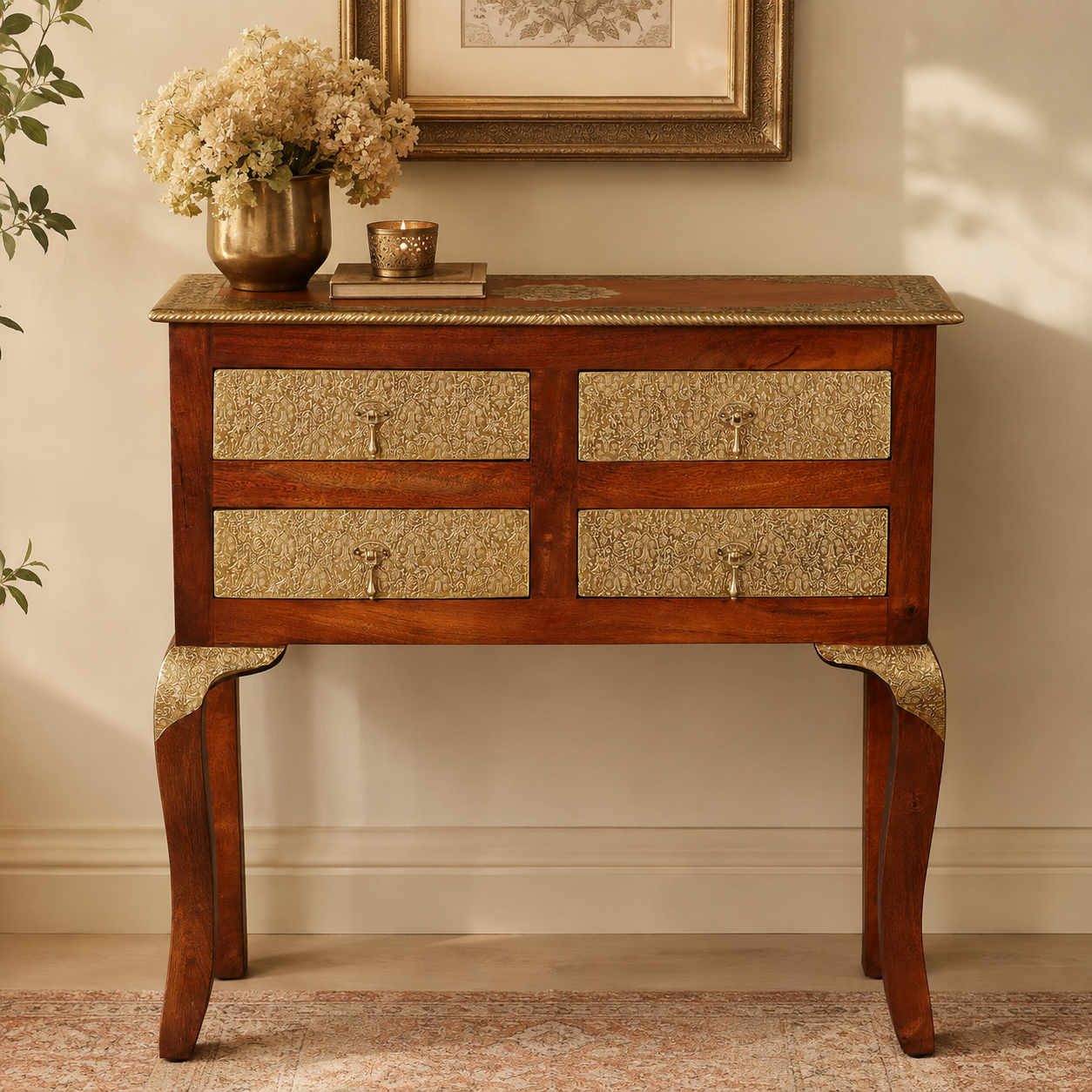 Eppaa Brass Inlaid Console Table