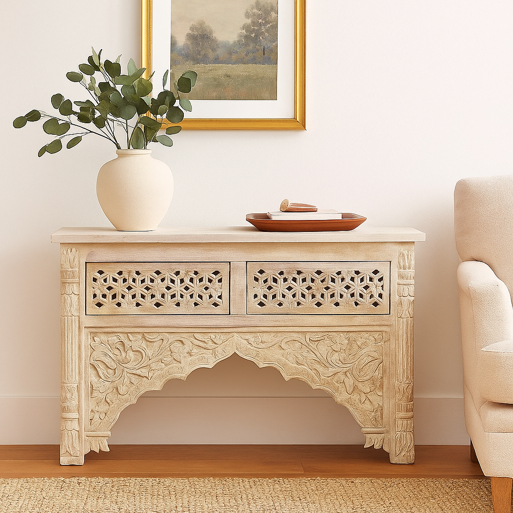 Peter Hand Carved Wooden Console Table
