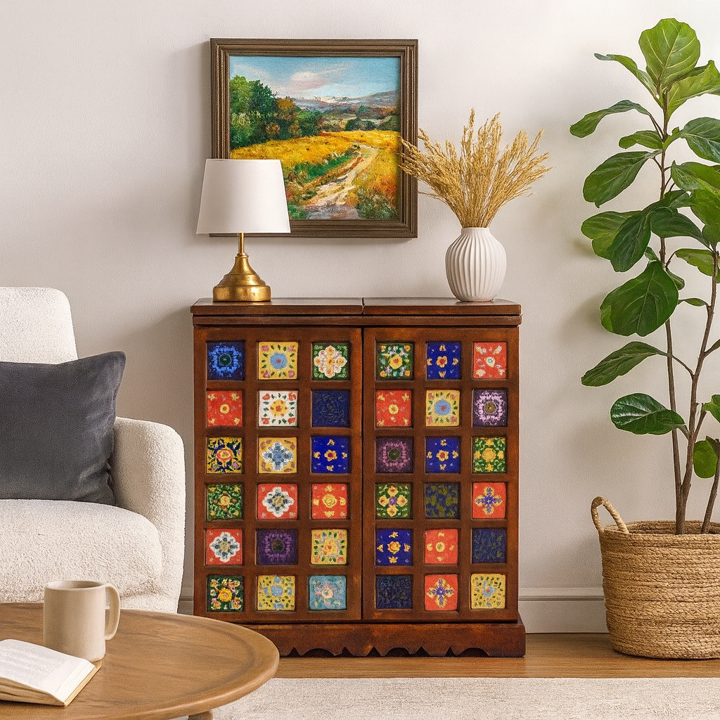 Troy_Solid Wood with Tile Bar Cabinet