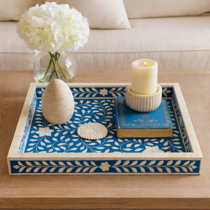 Vincent Bone Inlay Tray with Floral Pattern