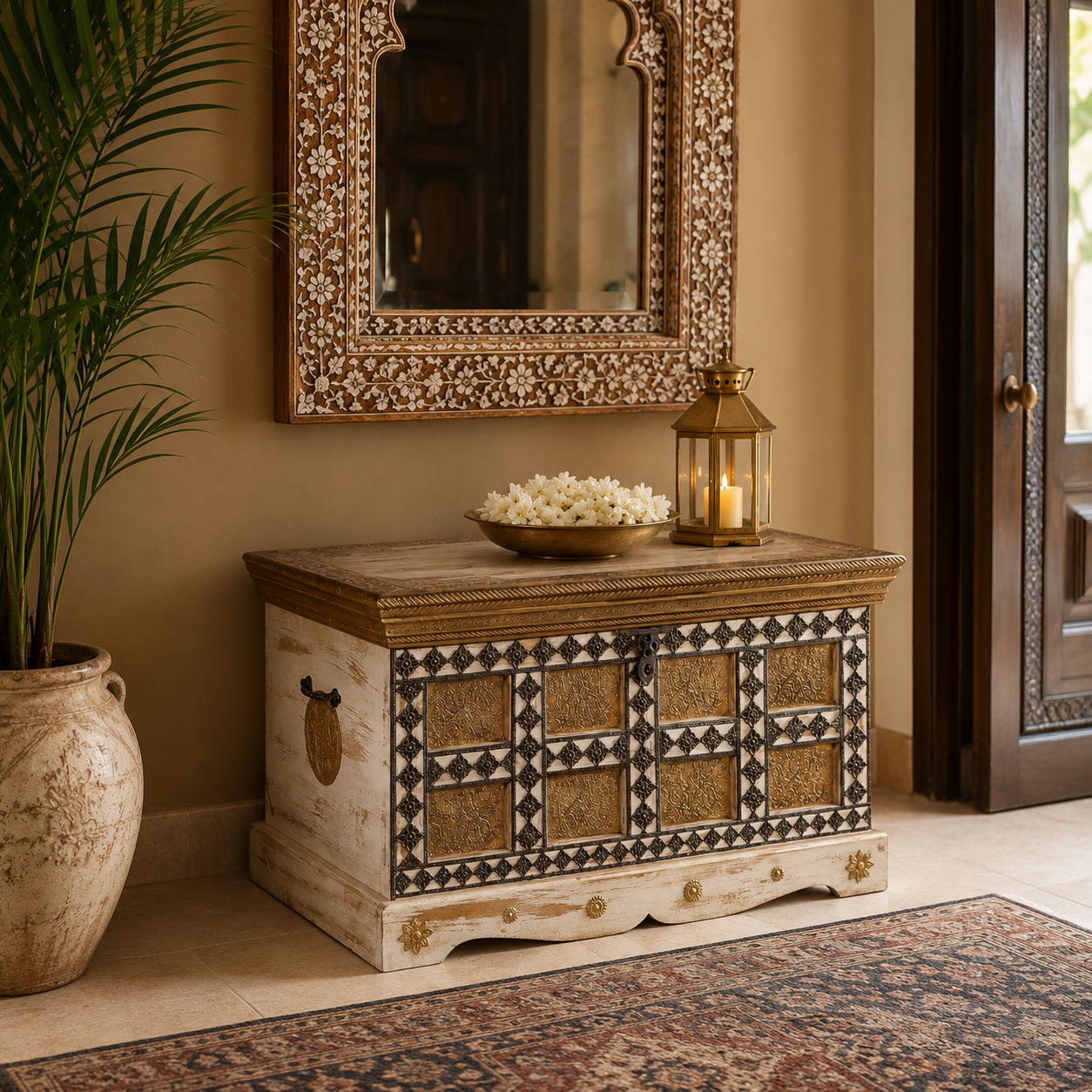 Coretz Hand Carved Storage Trunk