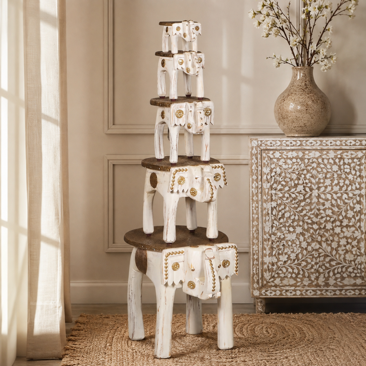 Renuka Wooden Elephant Stool