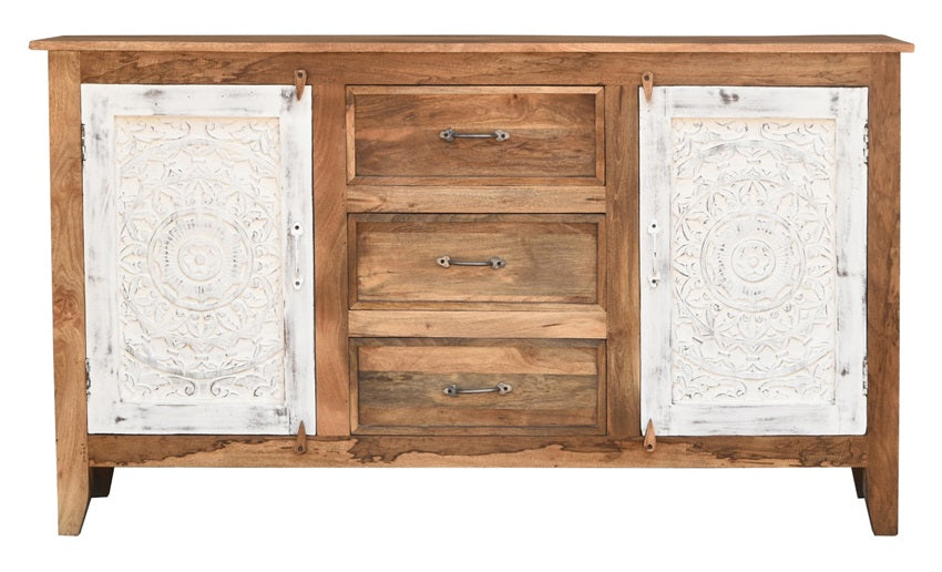 Rose Hand Carved Wooden Sideboard