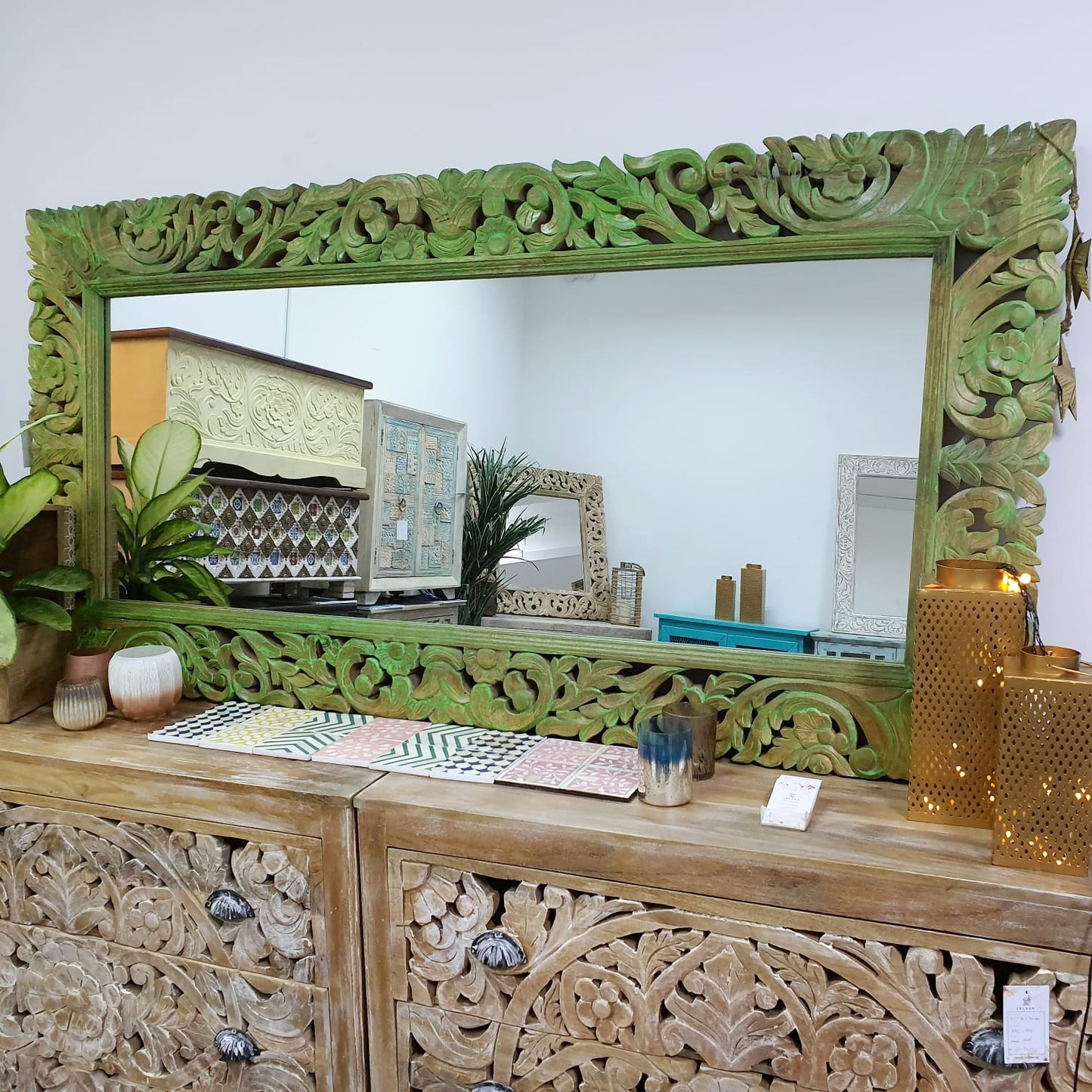 Rebbeca Hand Carved Wooden Mirror