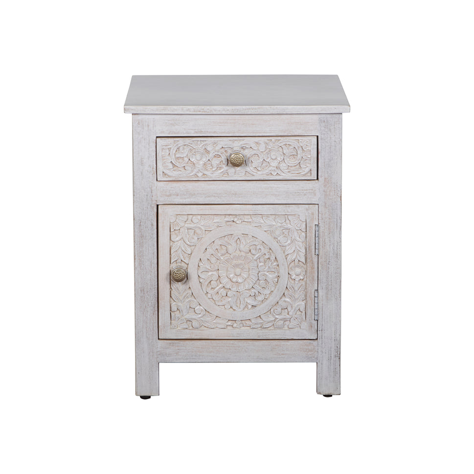 Rainie Hand Carved Wooden Bedside