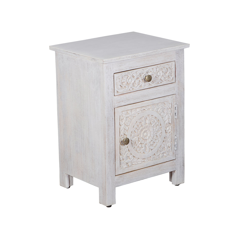 Rainie Hand Carved Wooden Bedside