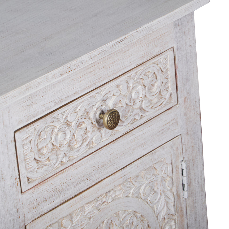 Rainie Hand Carved Wooden Bedside