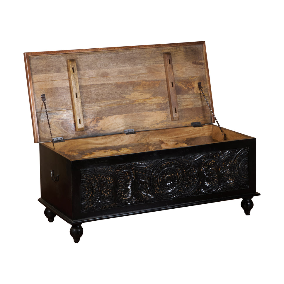 Becca Carved Wooden Storage Trunk