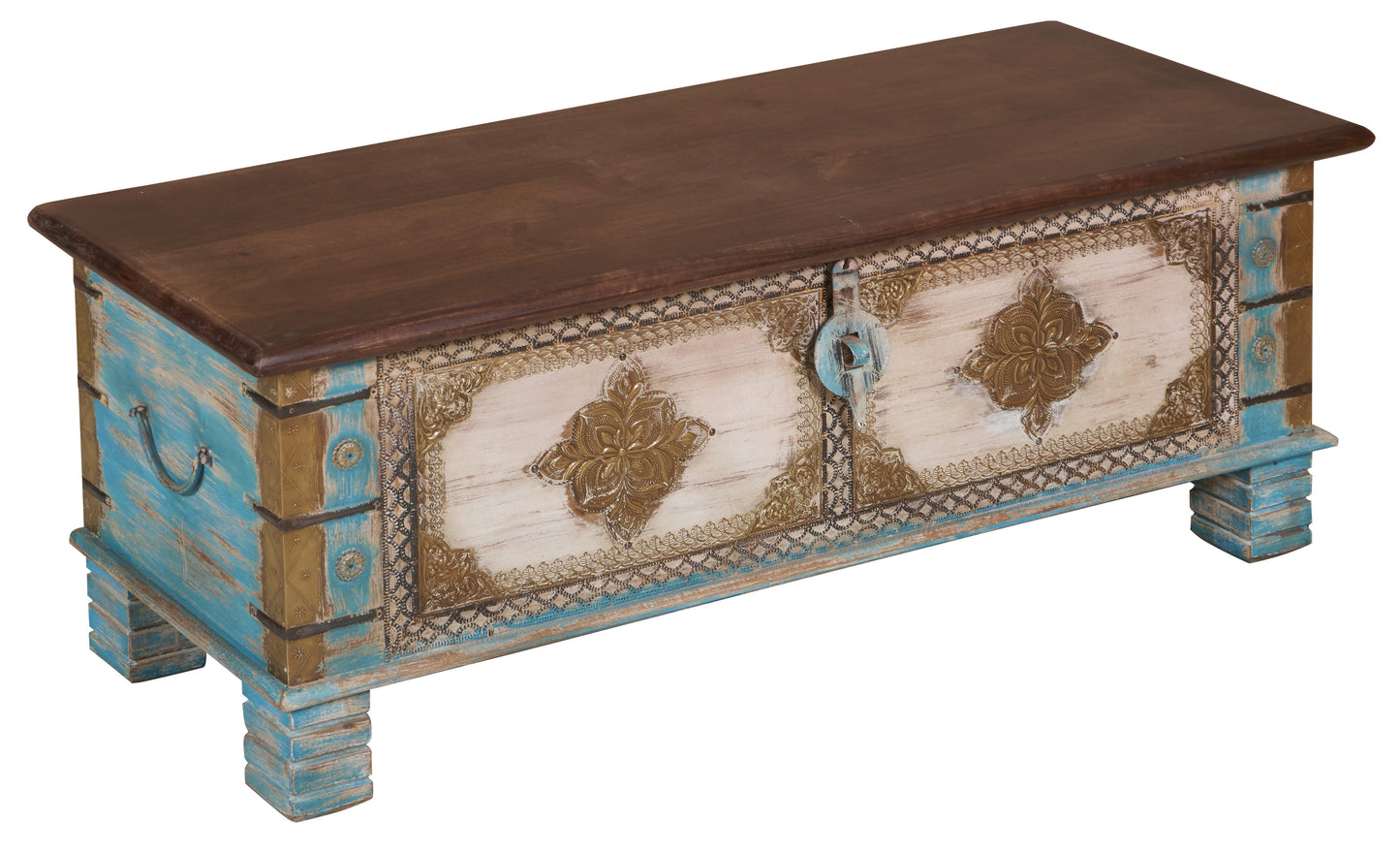 Evan  Vintage Style Brass Fitted Wooden Trunk