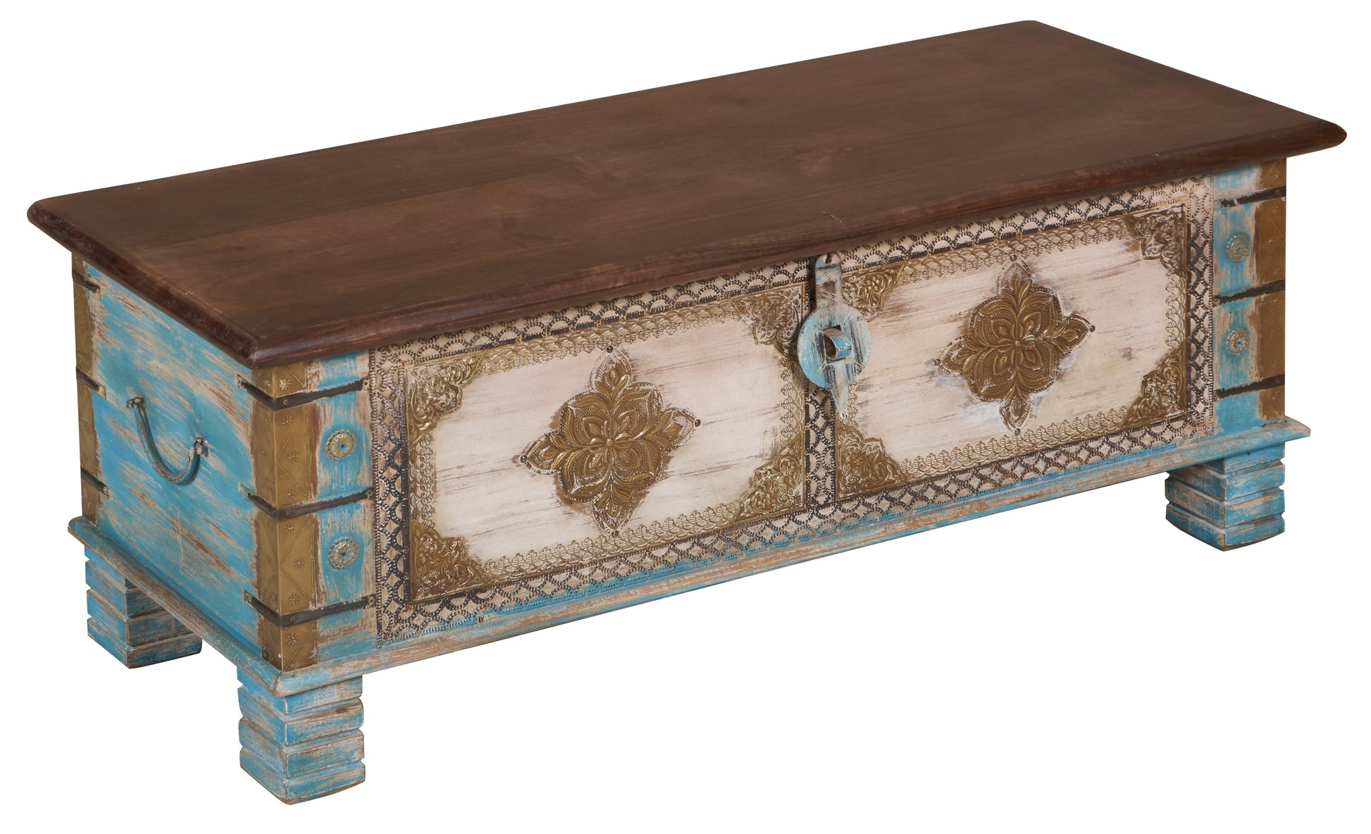 Evan  Vintage Style Brass Fitted Wooden Trunk