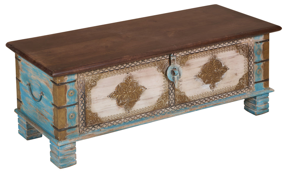 Evan  Vintage Style Brass Fitted Wooden Trunk