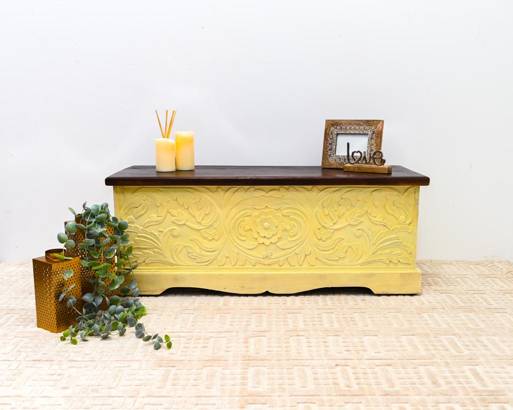 AnselIn Carved Wooden Storage Trunk
