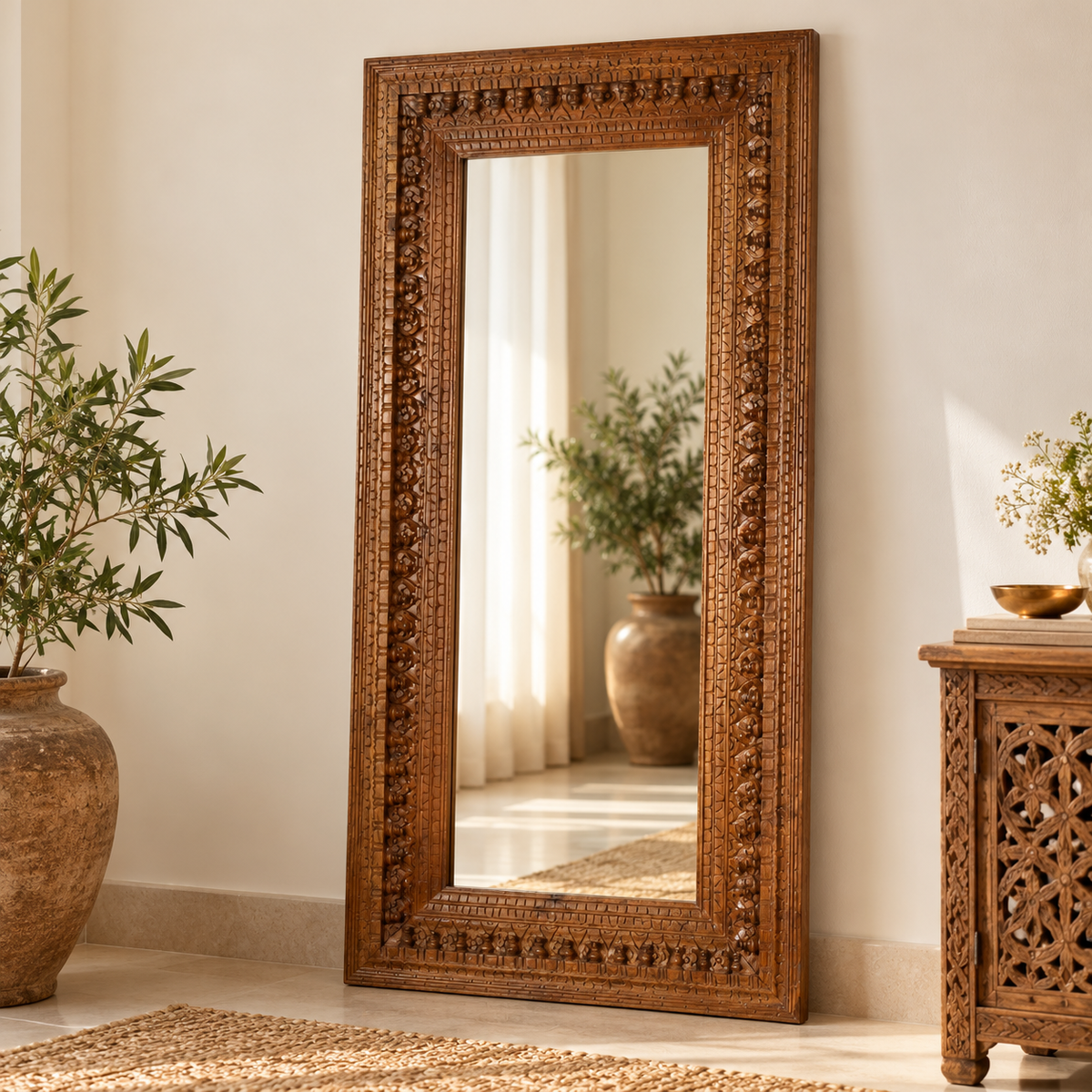 Aarzu Carved Wooden Mirror