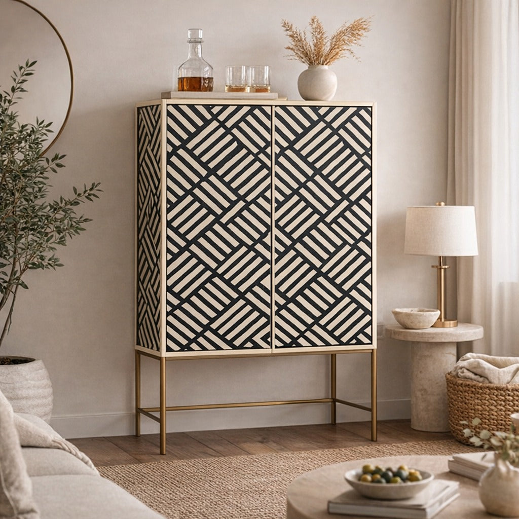 Ansh Bone Inlay Bar Cabinet