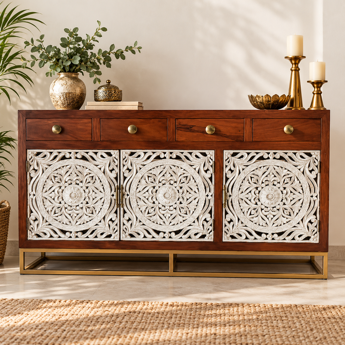 Tim Hand Carved Wooden Sideboard