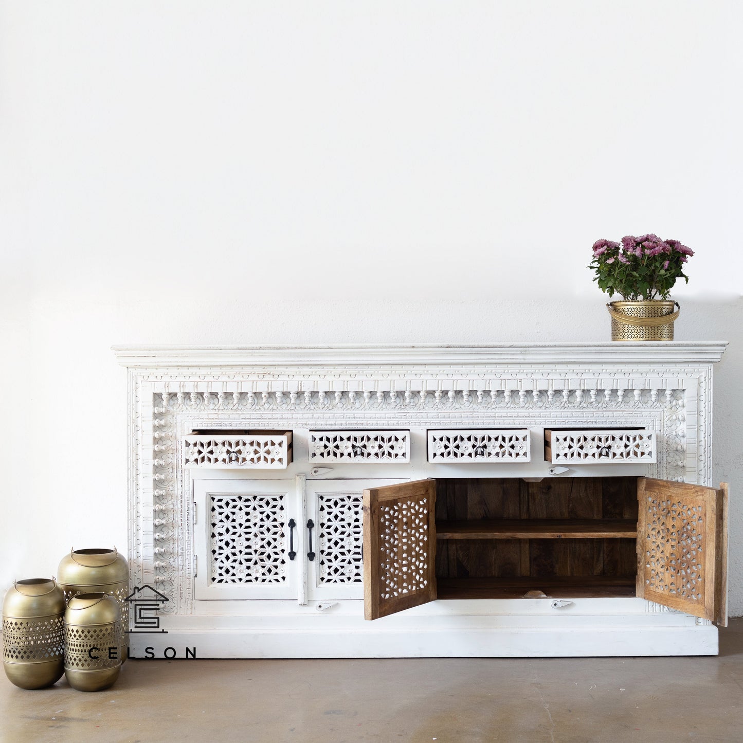 Chen Hand Carved Wooden Sideboard