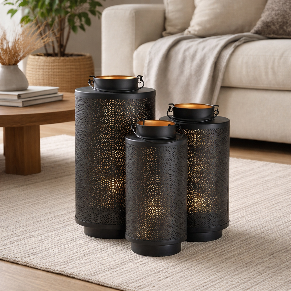 Seema  Black Finish Lantern Set of 3