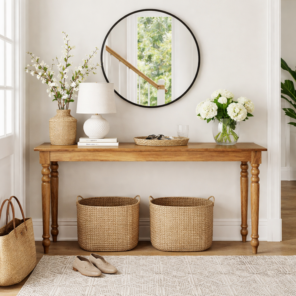 Lucie Hand Carved Wooden Console Table