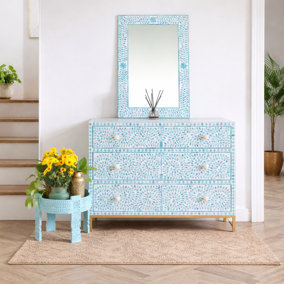 Vega Bone Inlay Chest and Mirror