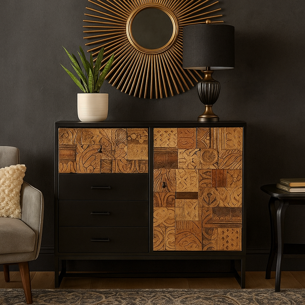 Sammy Carved Wooden Chest of Drawer