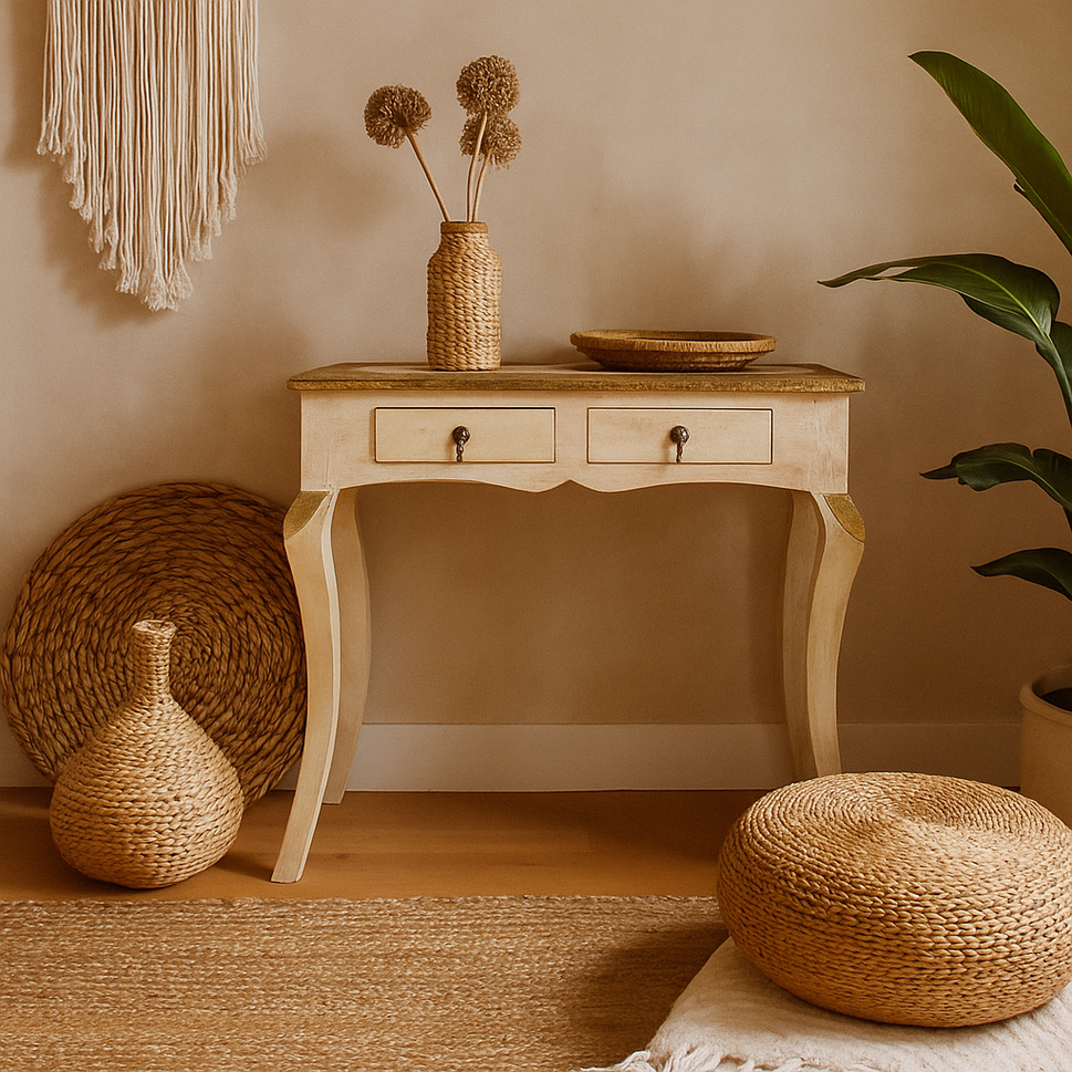 Yubi Wooden Brass Inlaid Console Table