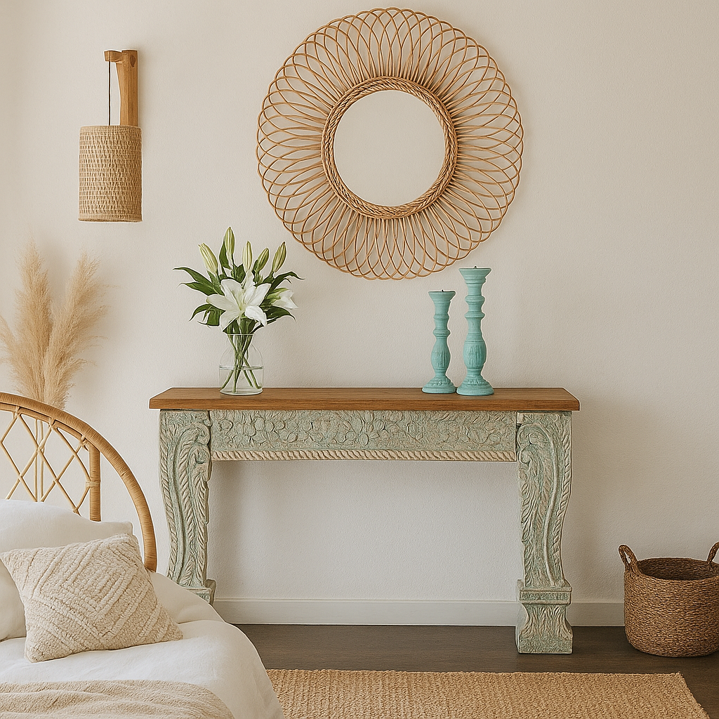 Mina Hand Carved Wooden Console Table