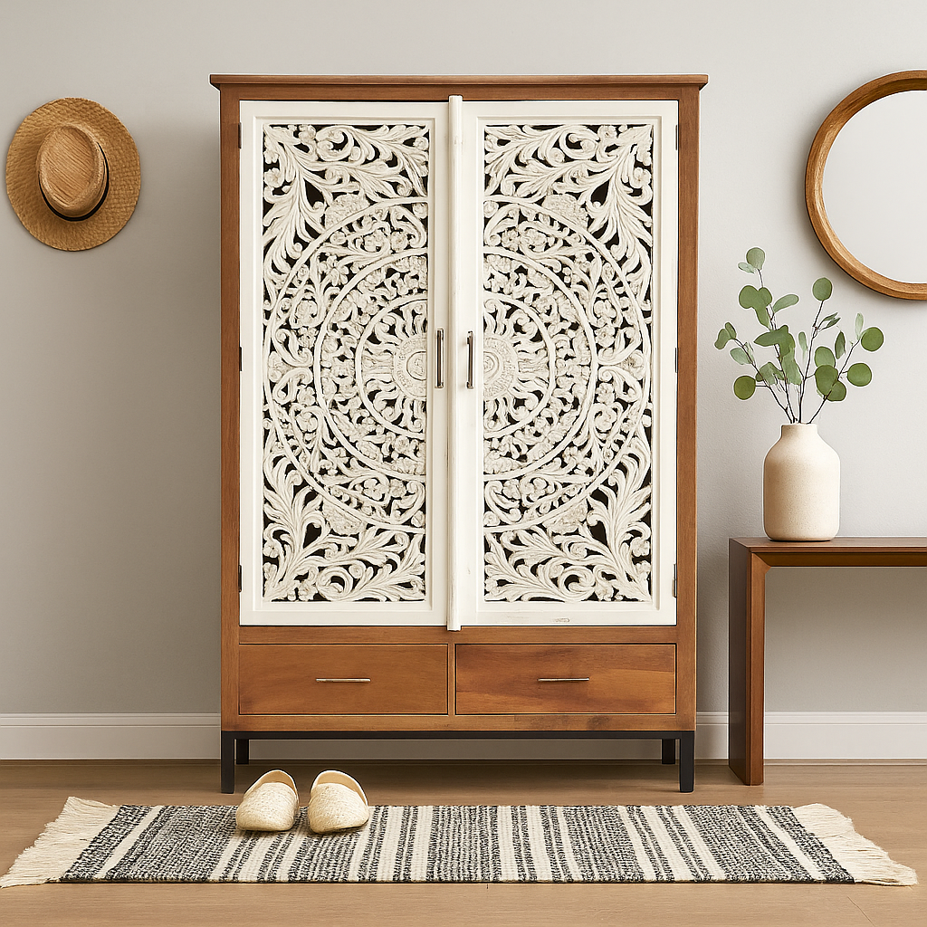 Paul Hand Carved Wooden Shoe Cabinet