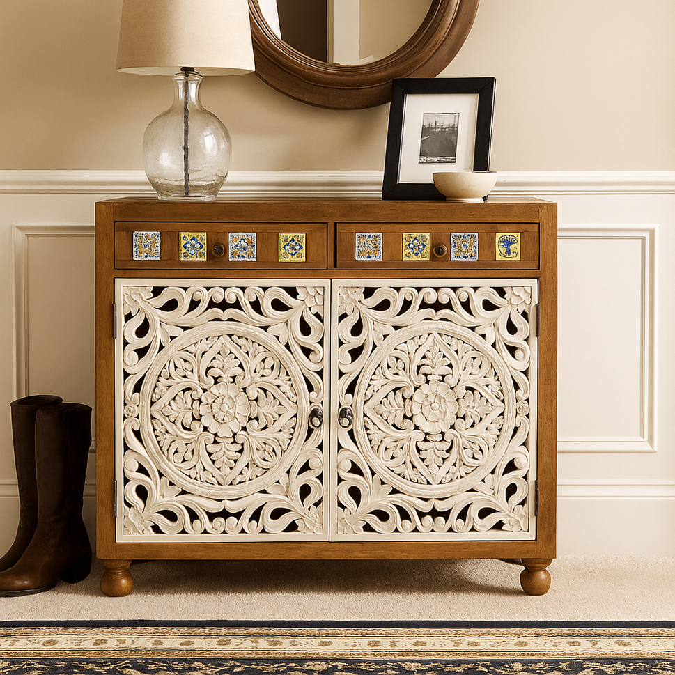 Riva Hand Carved Shoe Cabinet