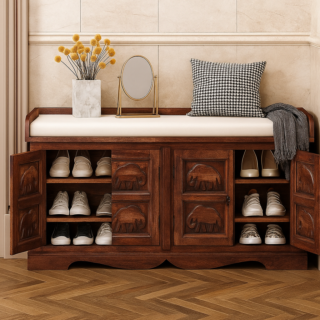 Danielle Hand Carved Wooden Shoe Cabinet