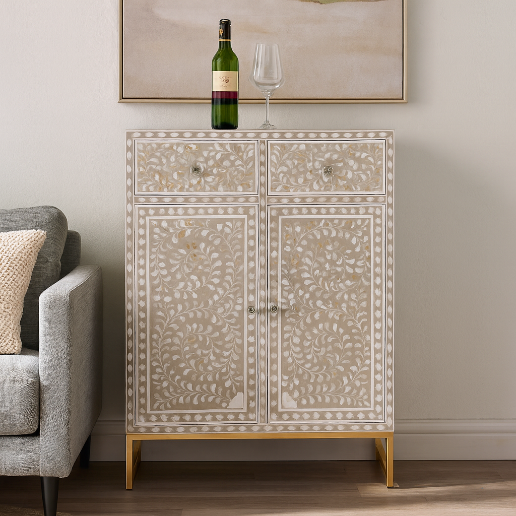 Paula Mother of Pearl Inlay Bar Cabinet