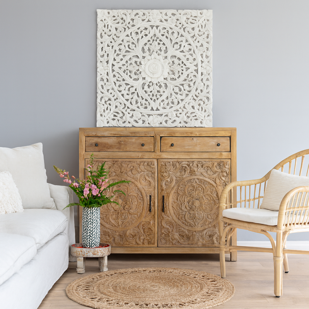 Ewen Carved Wooden Chest